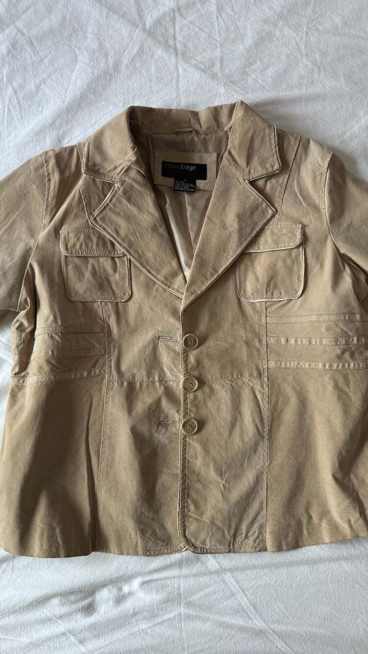 OuterEdge Tan 100% Leather Blazer Jacket Size L